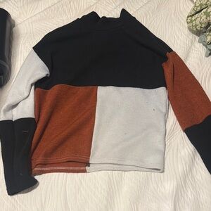 Colorblock Sweater - Black, White, Rust
